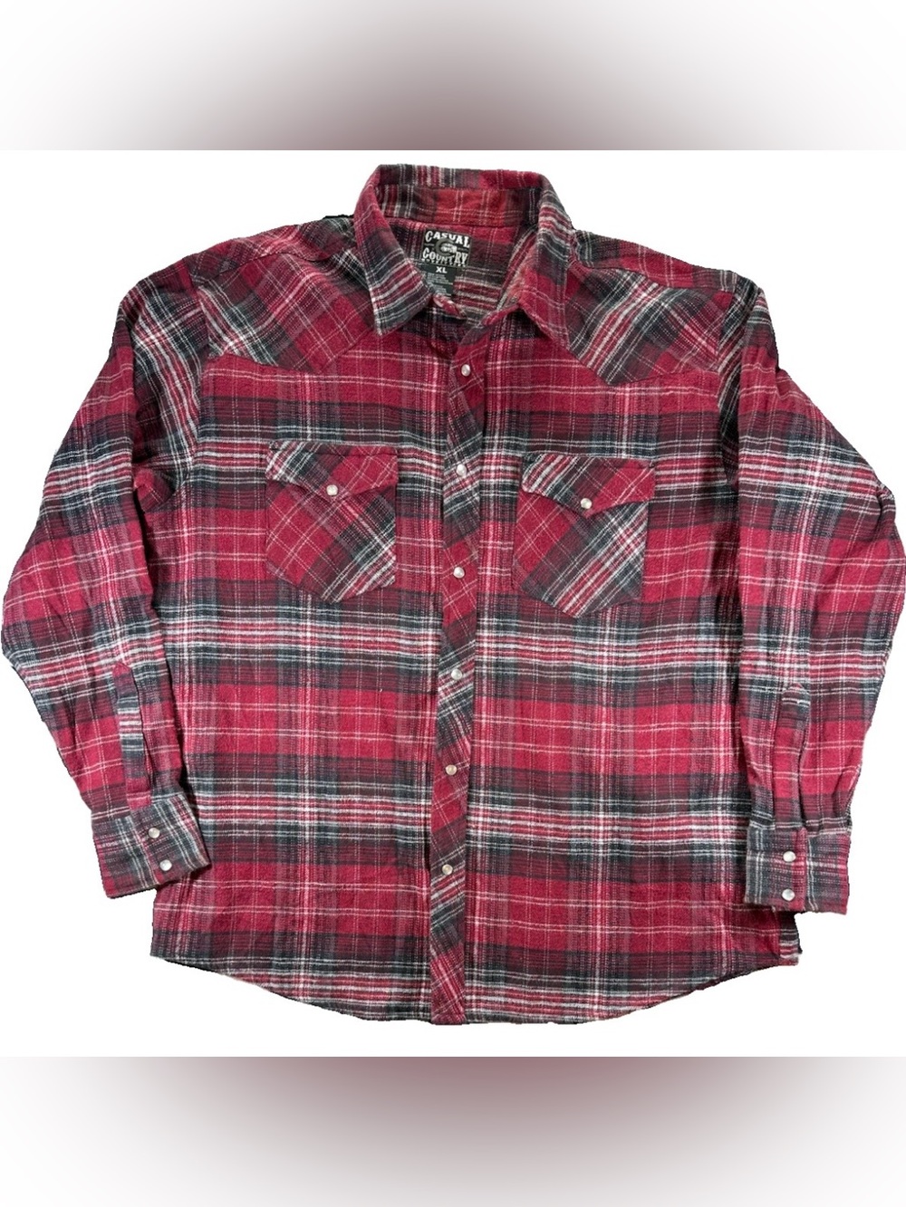 Casual Country Outfitters Pearl Snap Long Sleeve Flannel Shirt Men's XL Red